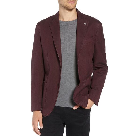 L.B.M. 1911 Mens Slim Fit Herringbone Wool Jacket 46 Regular Burgundy IT 56  NWT - Picture 2 of 5